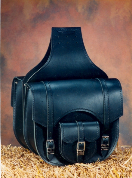 black leather motorcycle saddlebags