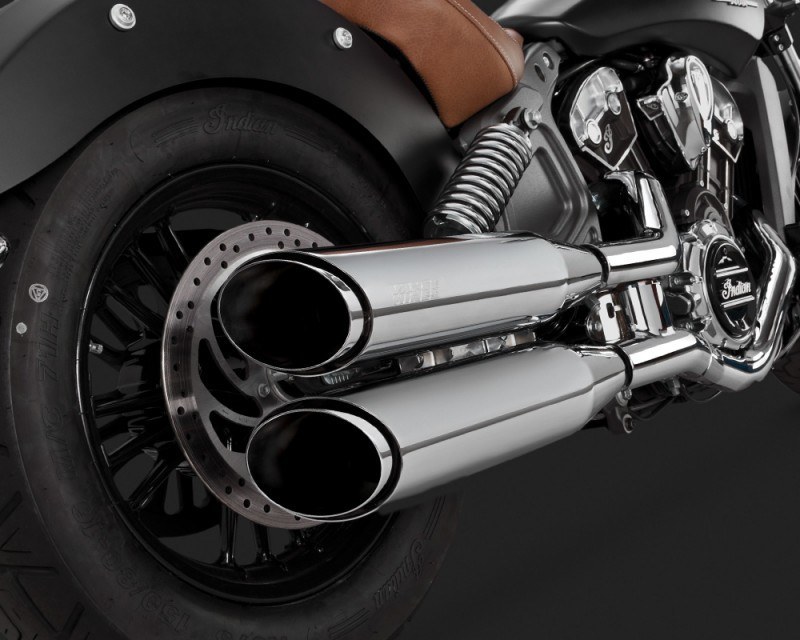 Indian Scout 2015 & Up Twin Slash Round SlipOn Exhaust Muffler In Chrome Vance and Hines 18621