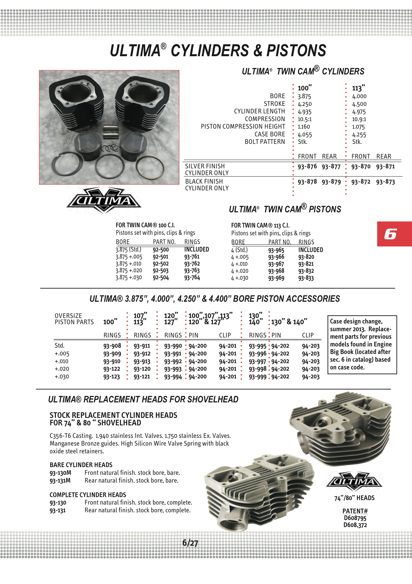 Ultima HEAD, SHOVELHEAD REAR;NATURAL 74/80 BORE Midwest 93131