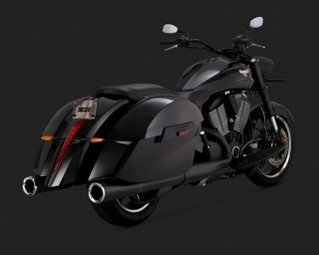 Victory Cross Roads Ness edition HiOutput SlipOns, Black Exhaust