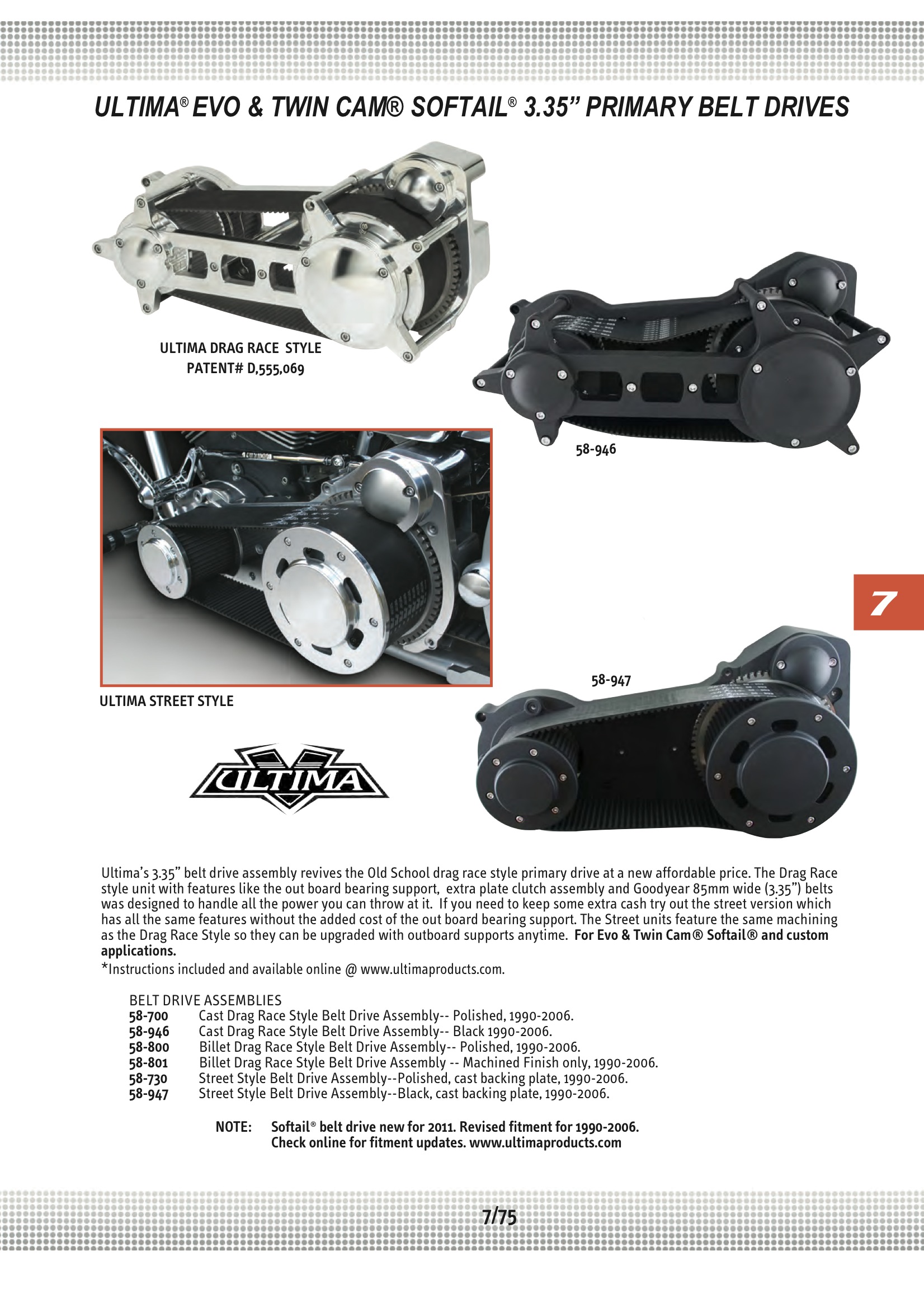 Ultima DRAG RACE STYLE 3" BELT;DRIVE, POLISHED Midwest 58800