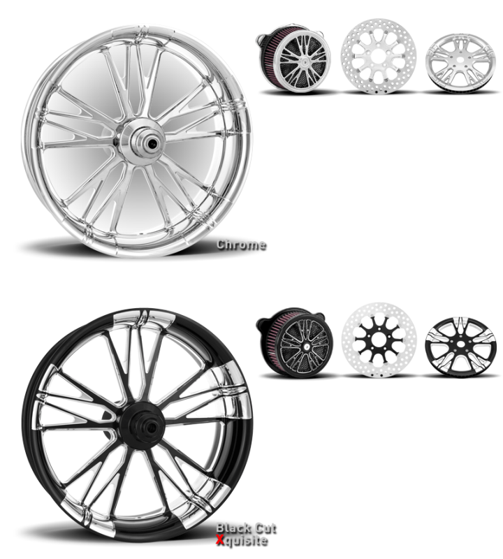 Xtreme Machine Execute Wheel In Chrome, Black and Black Cut For Harley