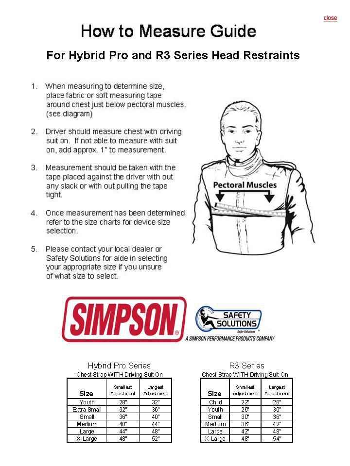 Hans Sizing Chart